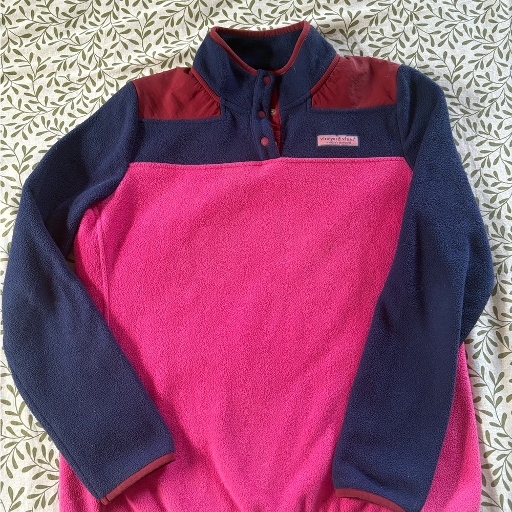 Vineyard Vines Navy and Red Fleece Pullover